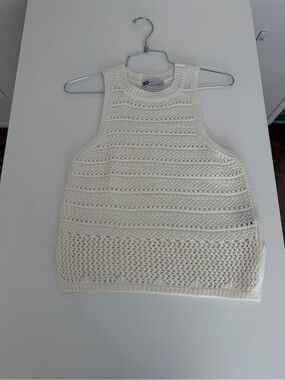 SO Cream Crochet Knit Sleeveless Sweater Tank